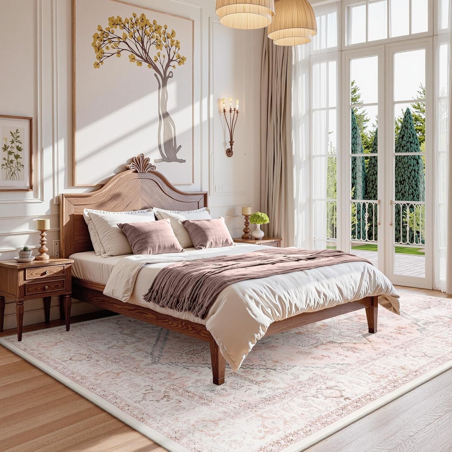 Beautiful Pink Medallion Area Rug 8x10 - Bohemian Floral Carpet for Indoor Use