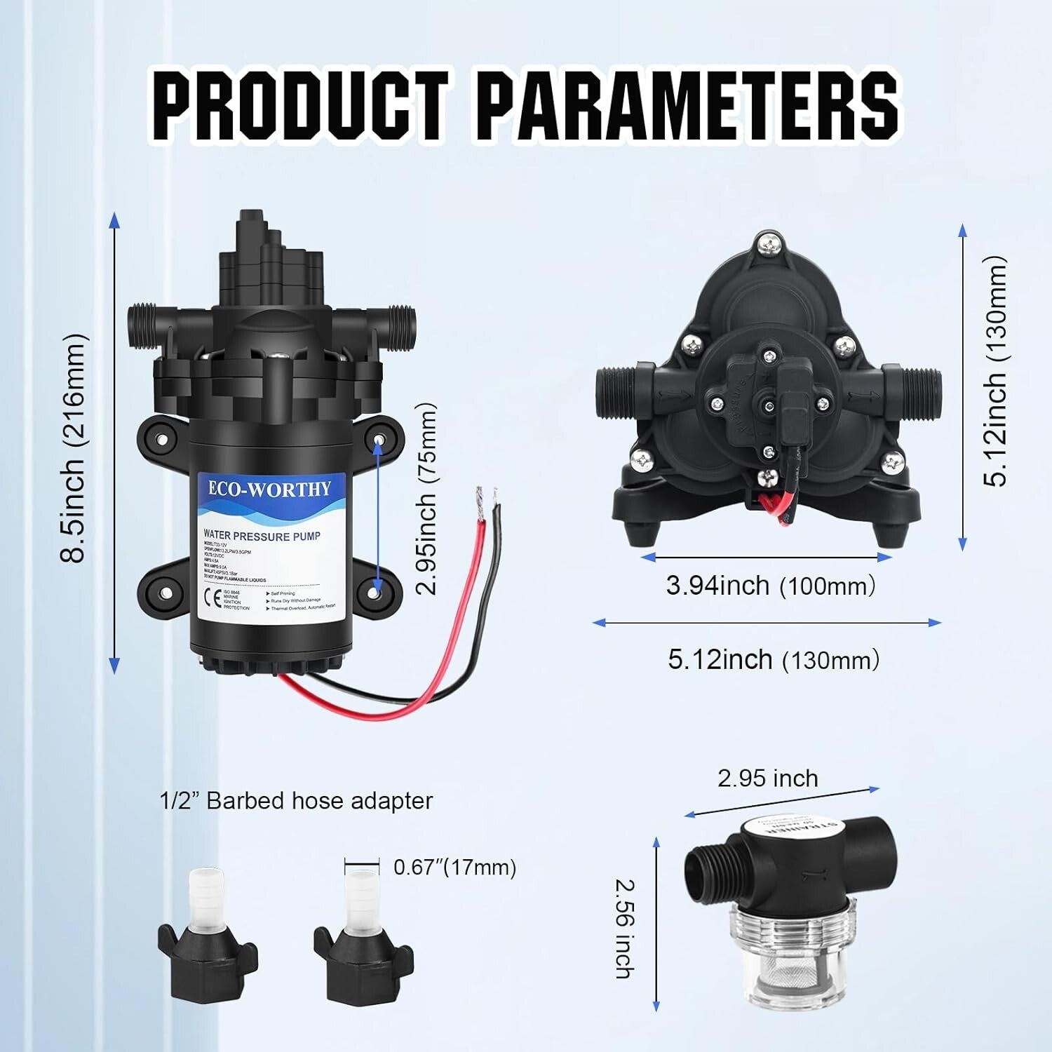 Compact 12V Water Pump with 45PSI Pressure Switch - Ideal for RVs & Campers