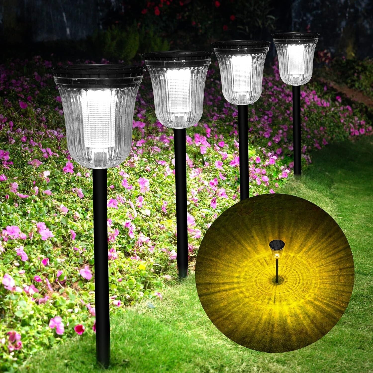 200 Lumens Solar Pathway Lights - Waterproof Outdoor Lights, 4 Pack Set