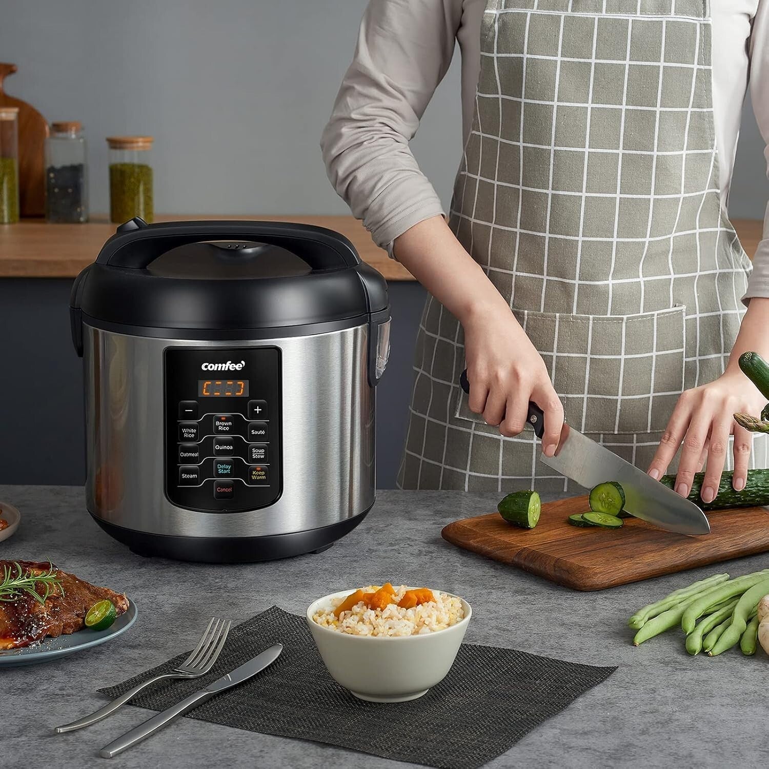 Programmable Rice Cooker with 8 One-Touch Settings - 20 Cup Cooked Capacity