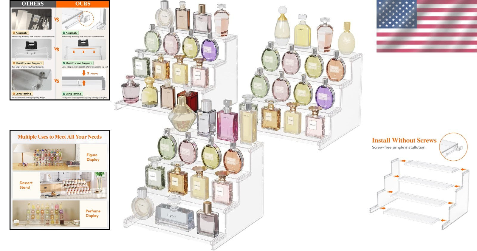 12-Inch Clear Plastic Display Stand - Tool-Free Assembly for Organizing & Decor