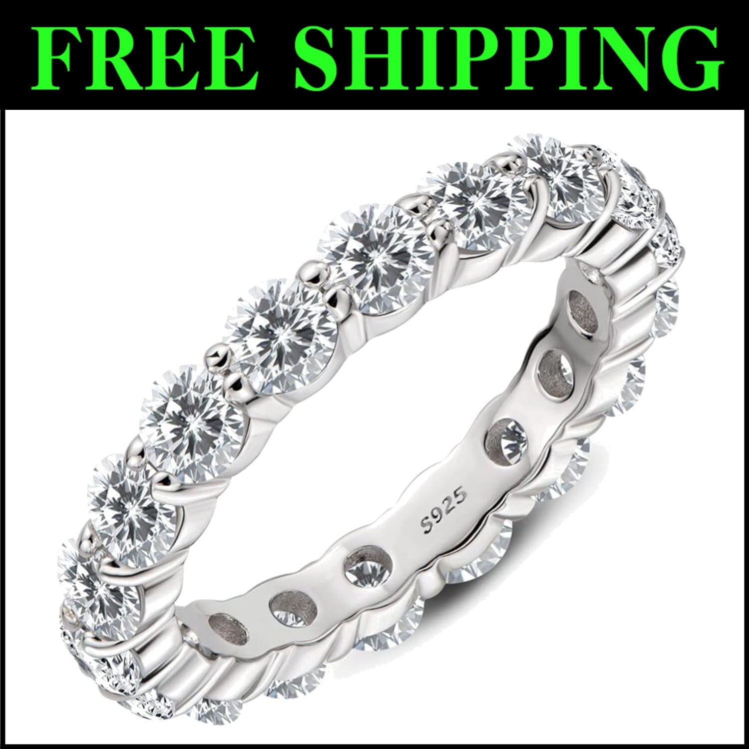 Gorgeous Hypoallergenic Eternity Ring in Genuine 925 Silver - Multiple Sizes