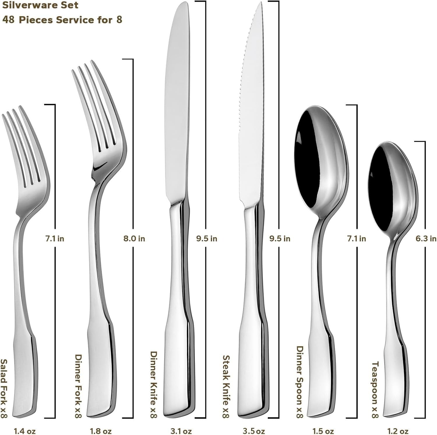 Dishwasher Safe Kate 48-Piece Cutlery Set - Mirror Polished Stainless Steel