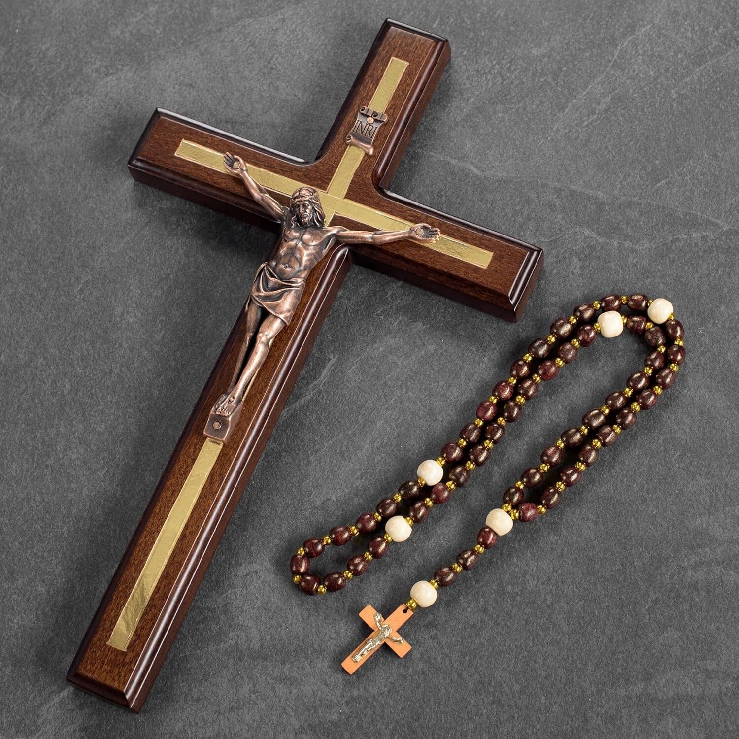 Stylish 12-Inch Handmade Crucifix with Wooden Rosary - Ideal Gift for Baptisms