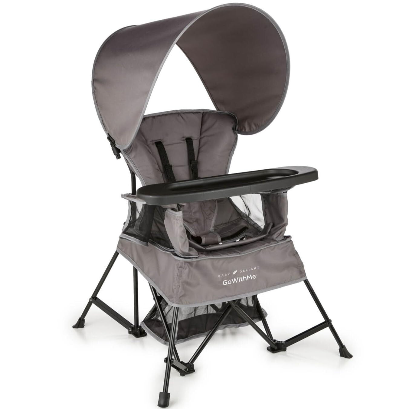 Go with Me Venture Portable Toddler Chair with Sun Canopy & Snack Tray - Grey