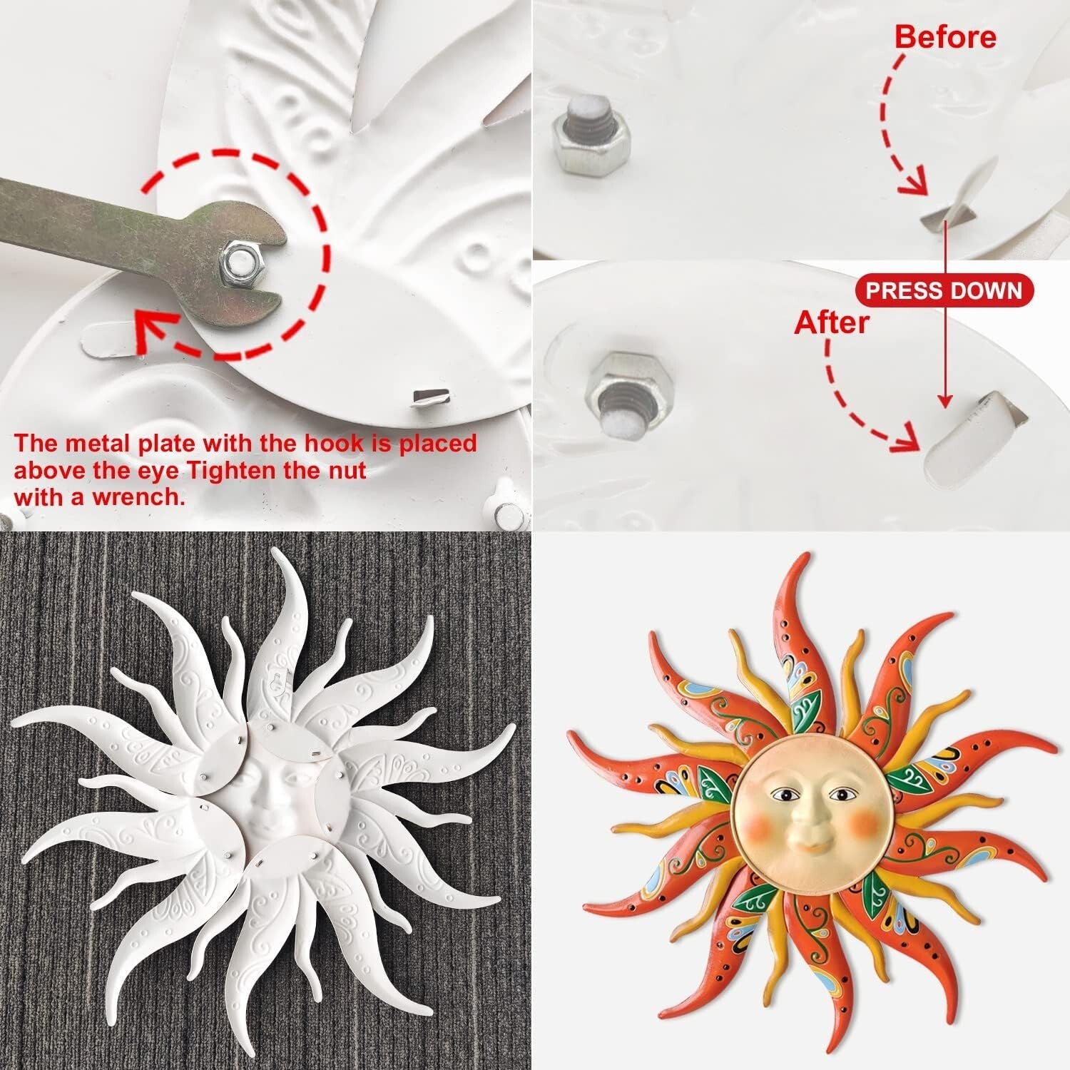 23.6-Inch Exquisite Metal Sun Face Wall Art - Perfect for Farmhouse Gardens