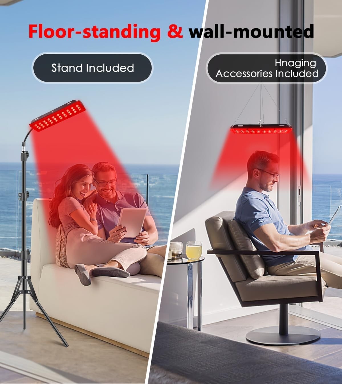 Portable Red Light Therapy Device with Floor Stand - Skin Care and Pain Relief