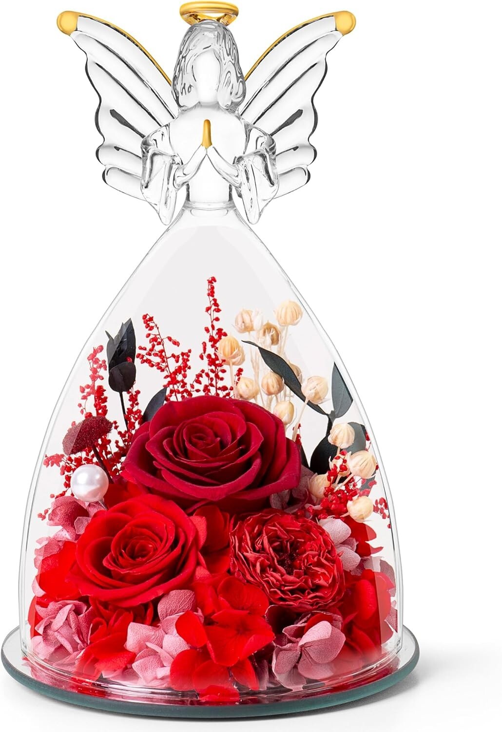 Chic Preserved Rose and Glass Angel Figurine - Timeless Gift for Loved Ones
