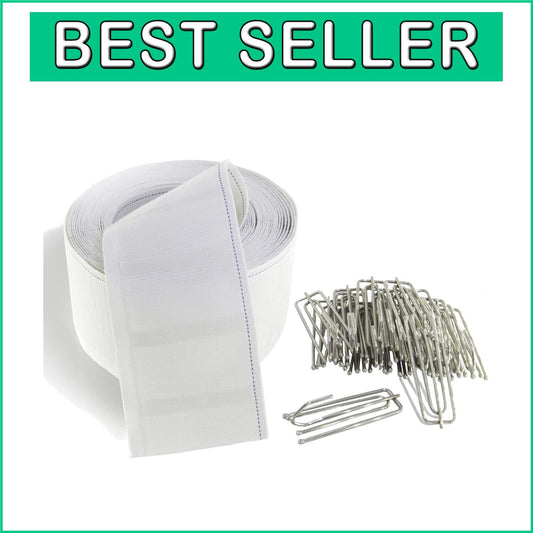 20 Yard Pleat Tape Set with 40 Stainless Steel Clips for Elegant Curtains