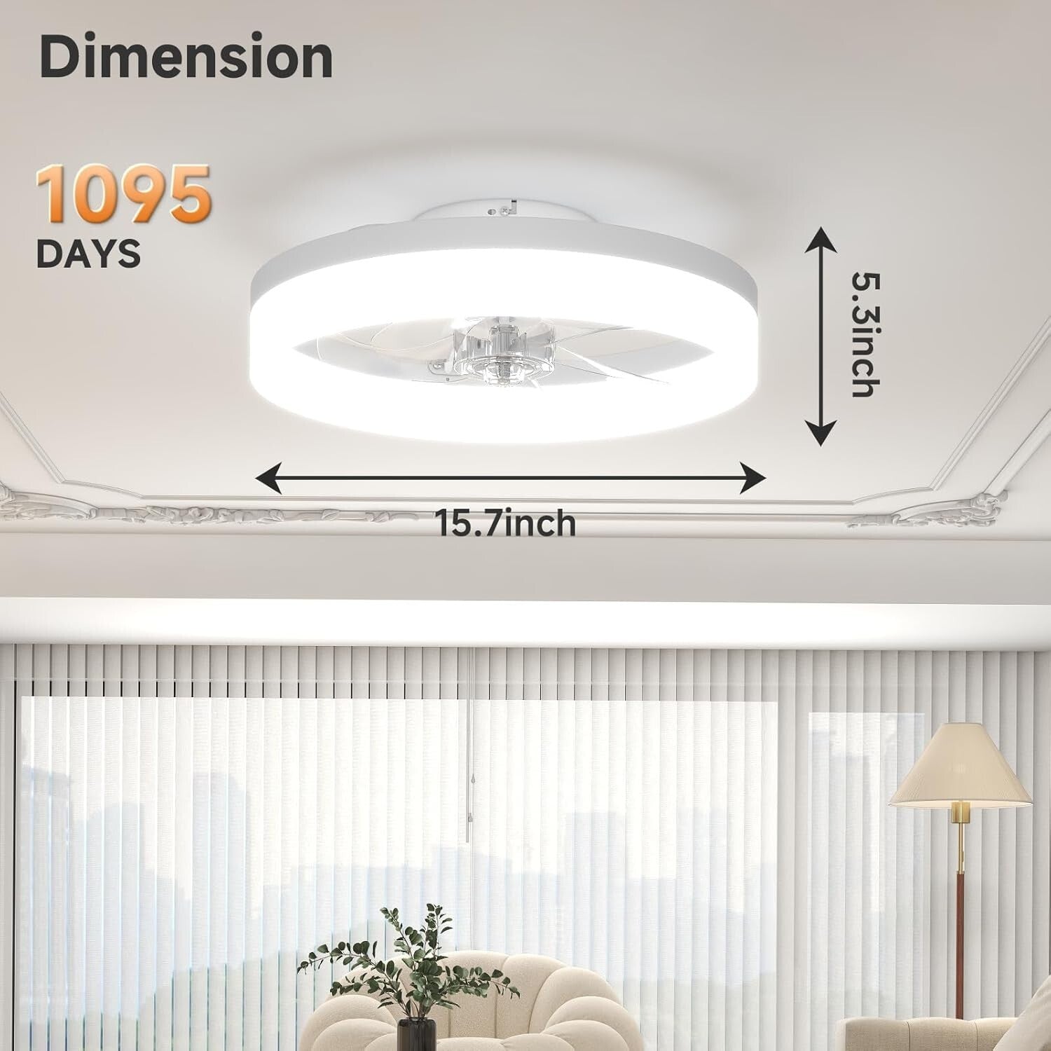 Quiet 15.7in Flush Mount Ceiling Fan with LED Light & 6 Speed Remote Control