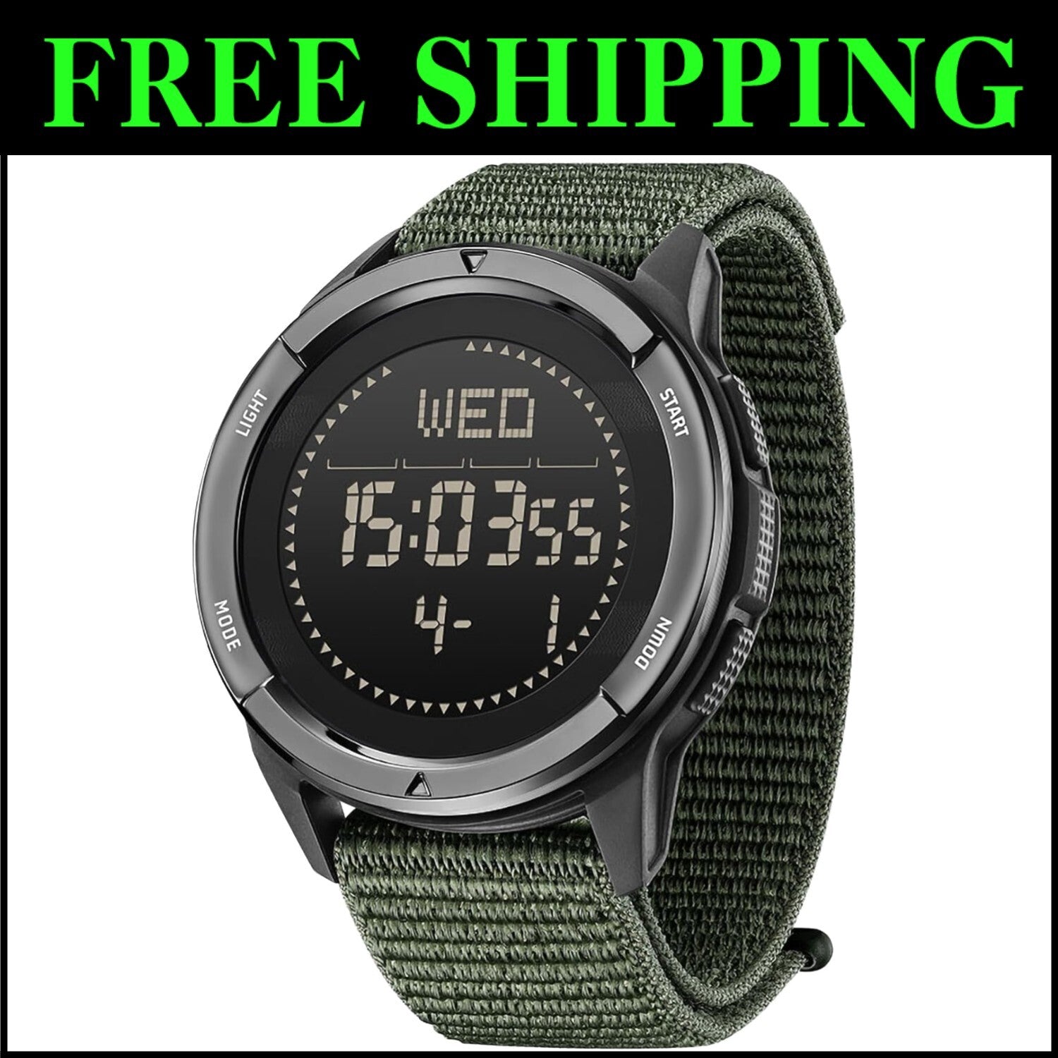 Lightweight Men's Digital Military Watch with Pedometer & Adjustable Nylon Strap