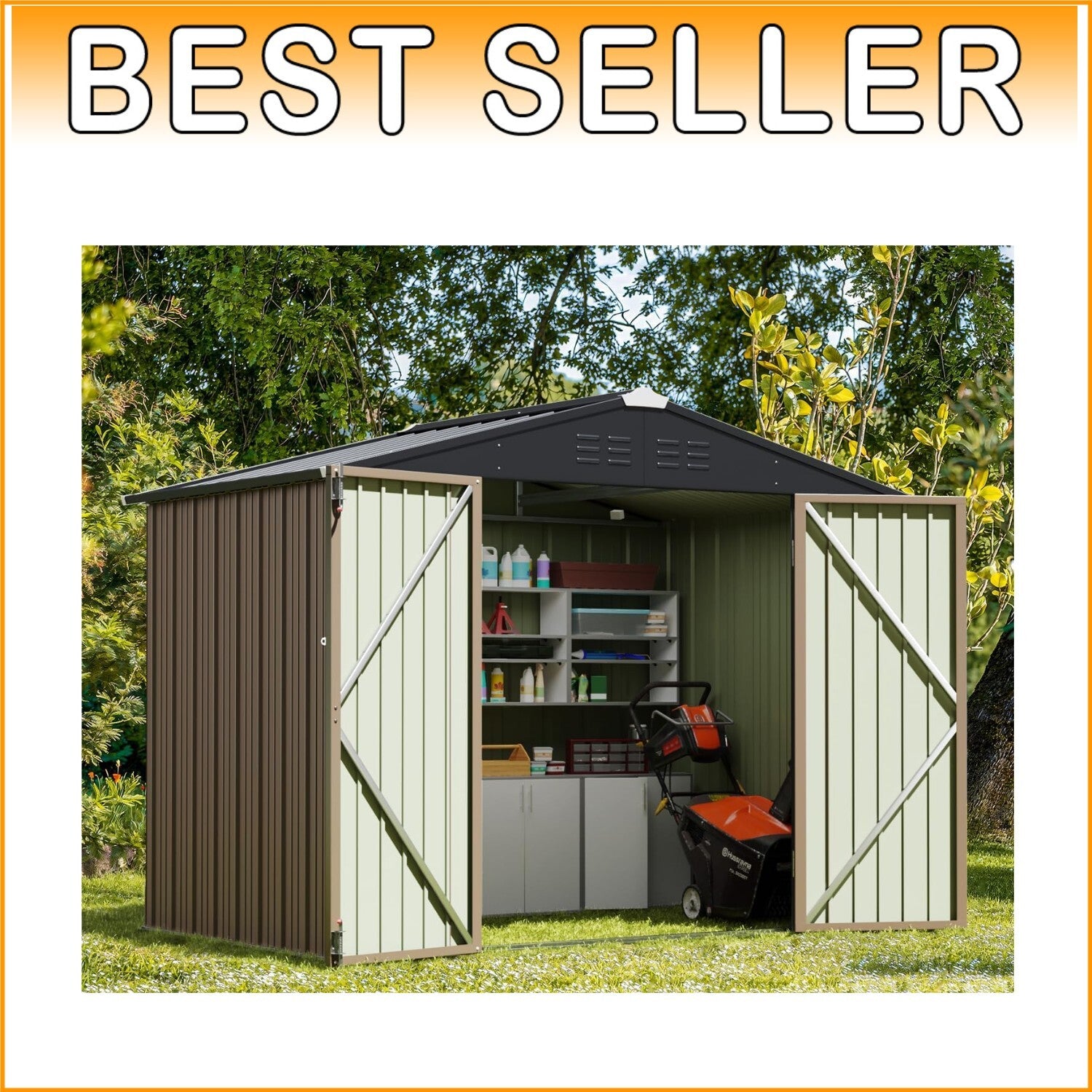 Elegant 8x6 ft Metal Outdoor Storage Shed - Waterproof & Secure with Lock