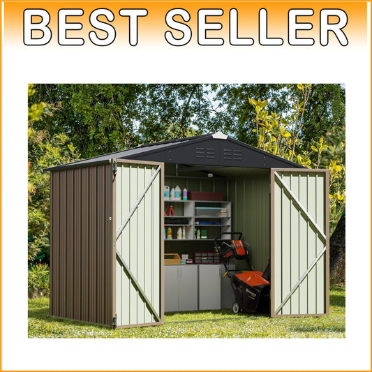 Elegant 8x6 ft Metal Outdoor Storage Shed - Waterproof & Secure with Lock