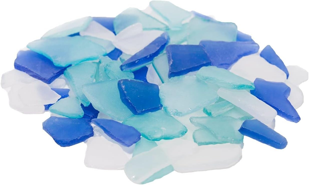 Premium 55 Oz Varied Sea Glass in Cobalt Blue & White - Ideal for Crafts & Decor