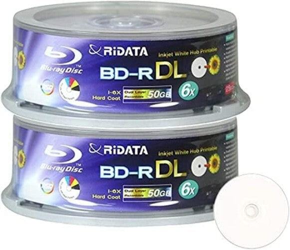 25-Count 50GB Dual-Layer Blu-Ray Discs with 6X Write Speed - RiData Quality