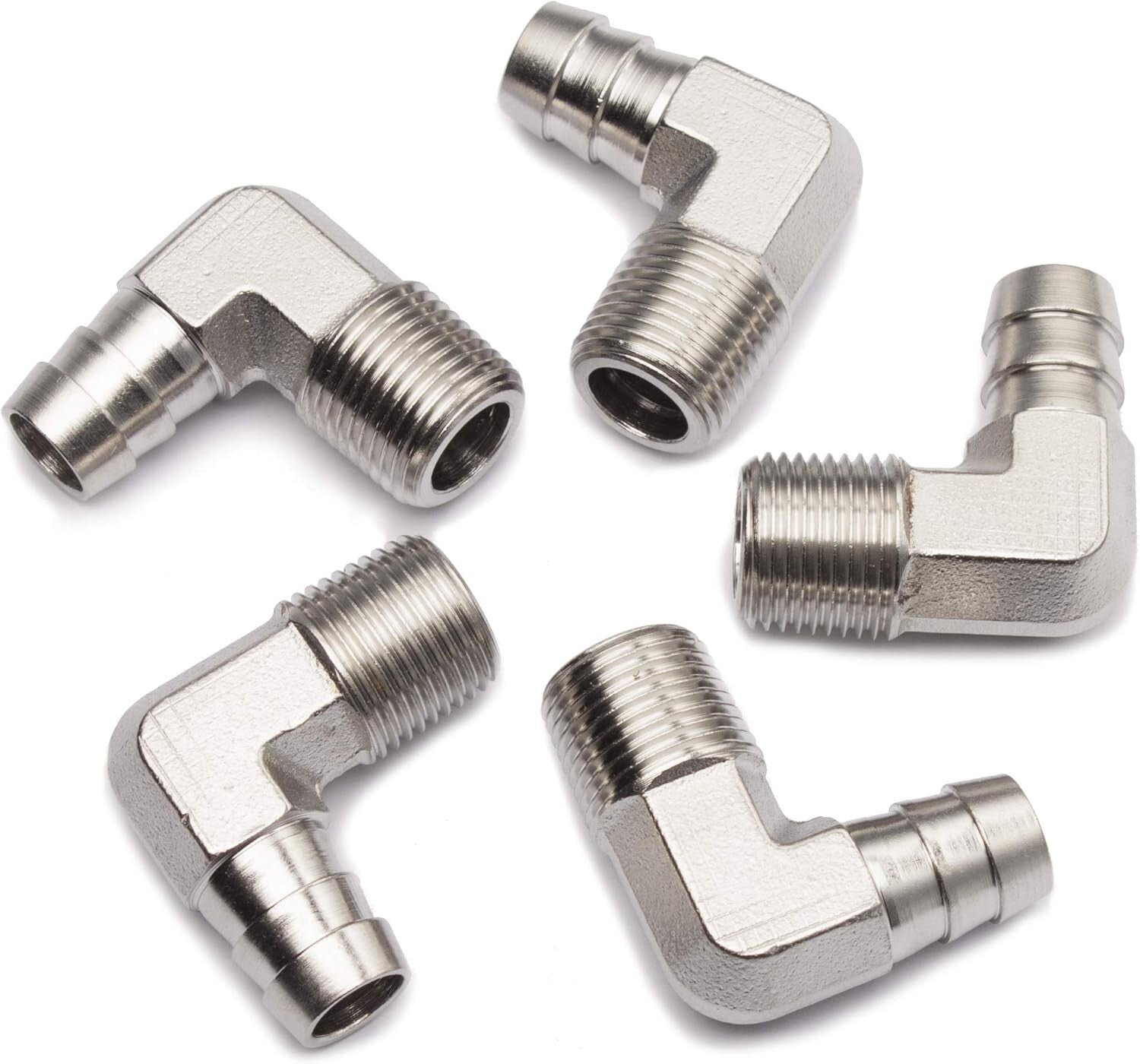 25pcs Stainless Steel Barb Elbow Connectors 1/2" x 3/8" - ISO 9001 Certified