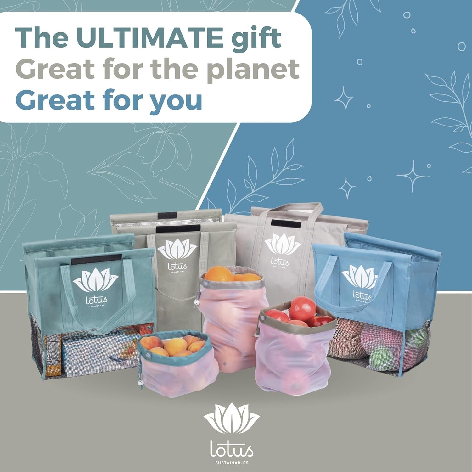 Set of 4 Reusable Grocery Bags with Insulated Cooler & Egg Holder – Earth Tones