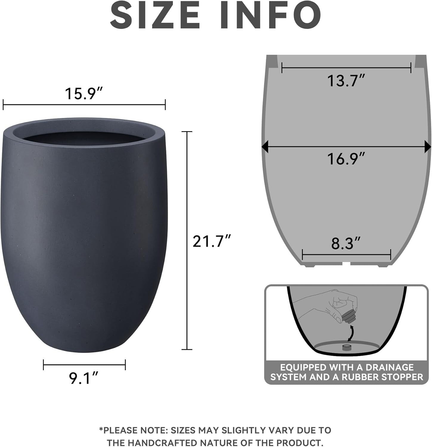 Elegant 21.7" H Dark Gray Concrete Planter - Perfect for Indoor & Outdoor Spaces