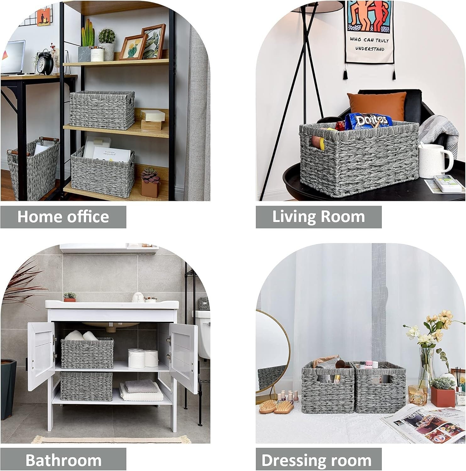 Elegant Gray Woven Baskets for Organizing - 13" Rectangular Design - 2-Pack