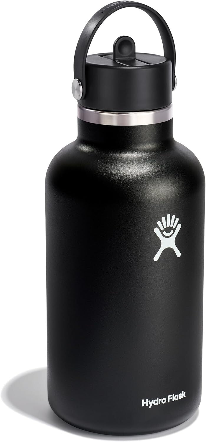 64 Oz Vacuum Insulated Stainless Steel Water Bottle with Leakproof Straw Lid