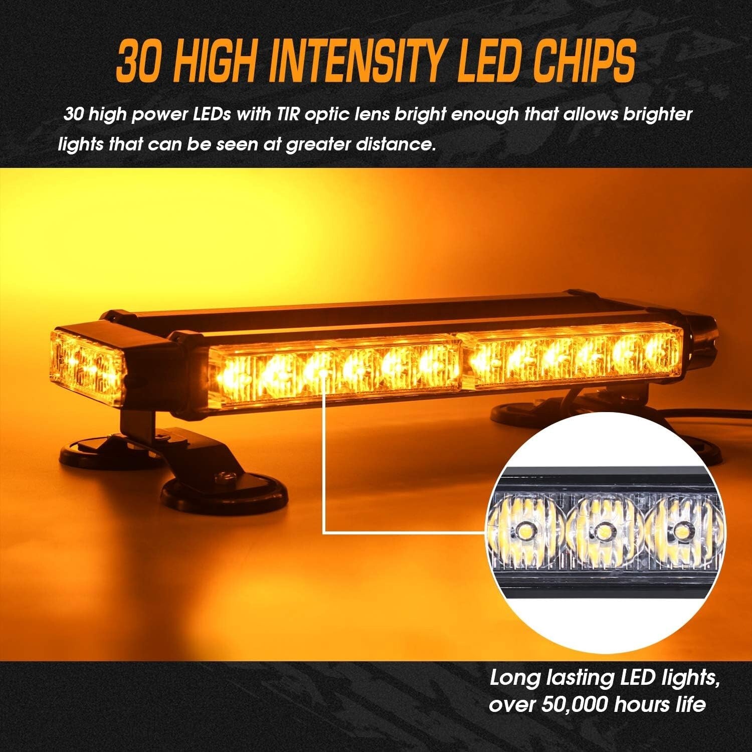 Weatherproof Magnetic Base LED Strobe Light - 30 LEDs for Enhanced Visibility