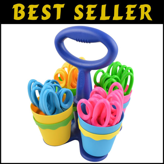 Premium Kids’ Scissor Caddy with 5-Inch Pointed Scissors - Ideal for Classrooms
