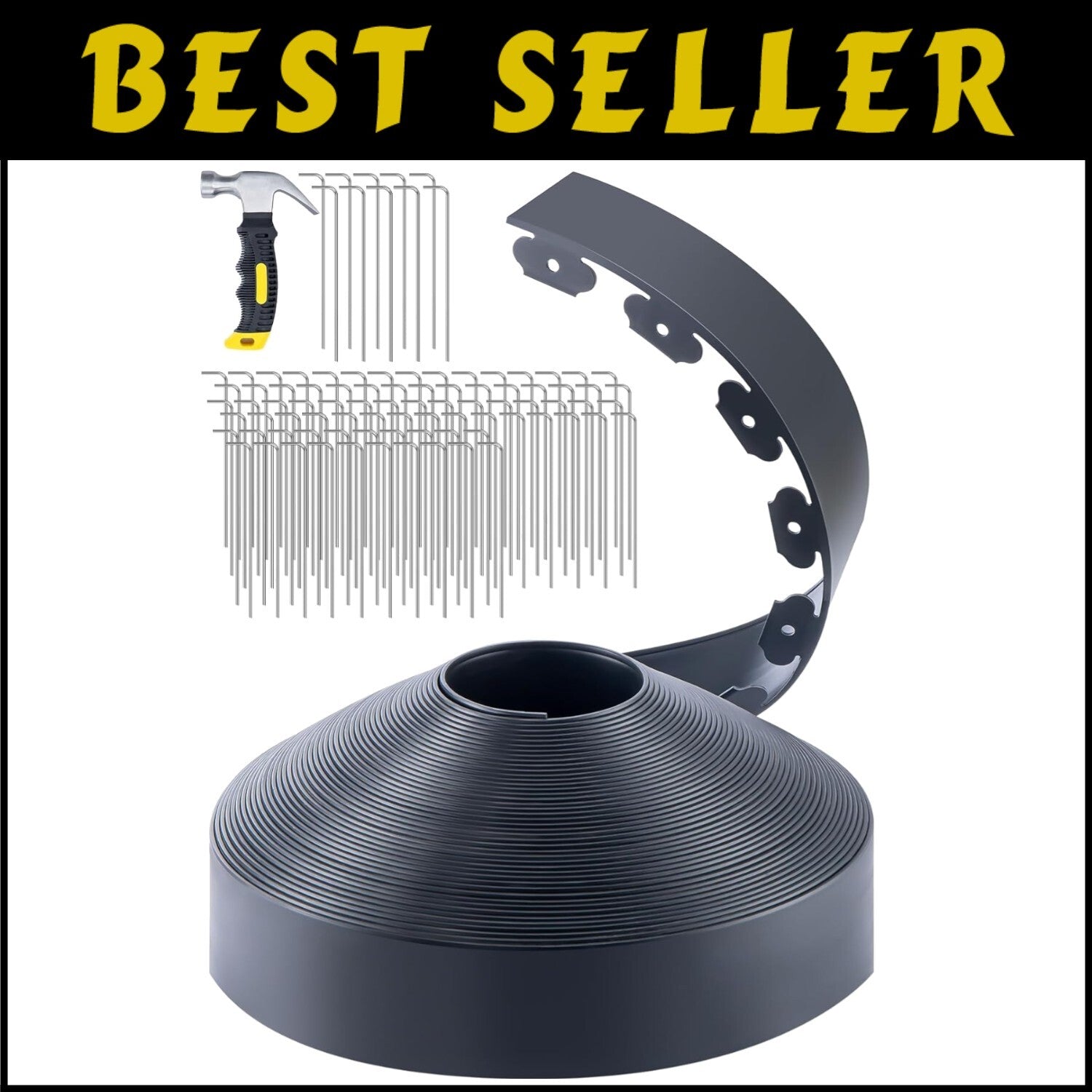 Trenchless 4" Tall Rubber Garden Edging - Flexible Landscape Border with Hammer