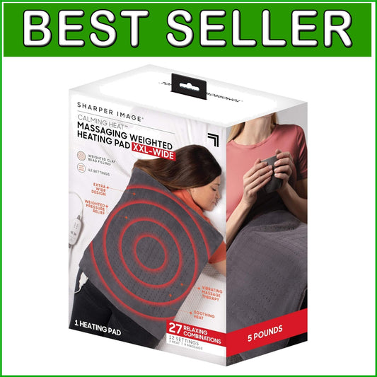 Calming Heat Electric Heating Pad with Massaging Vibrations - Plush Grey Comfort