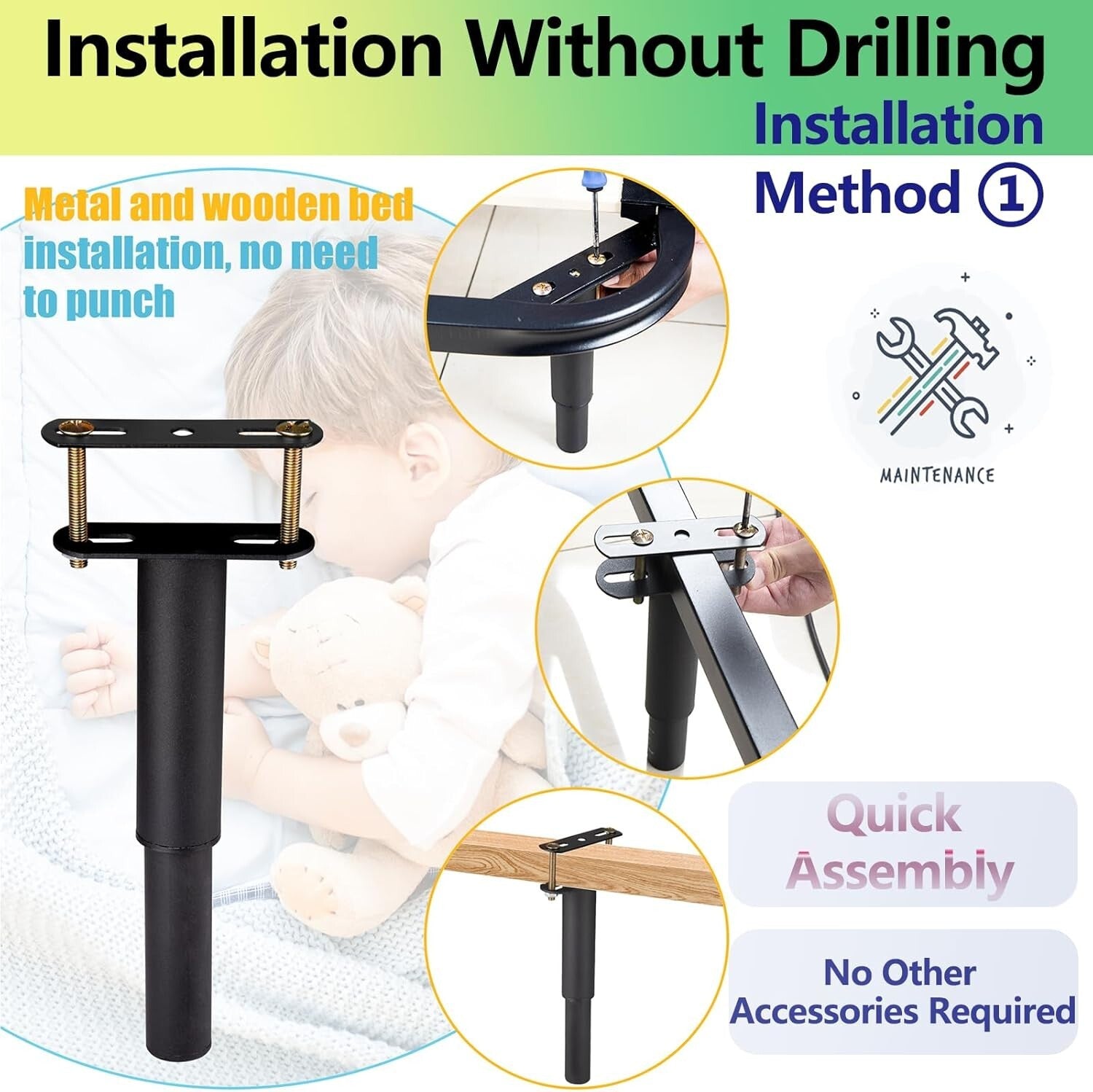 4PC Adjustable Bed Frame Support Legs - Universal Stabilizer 10-17.5" Height