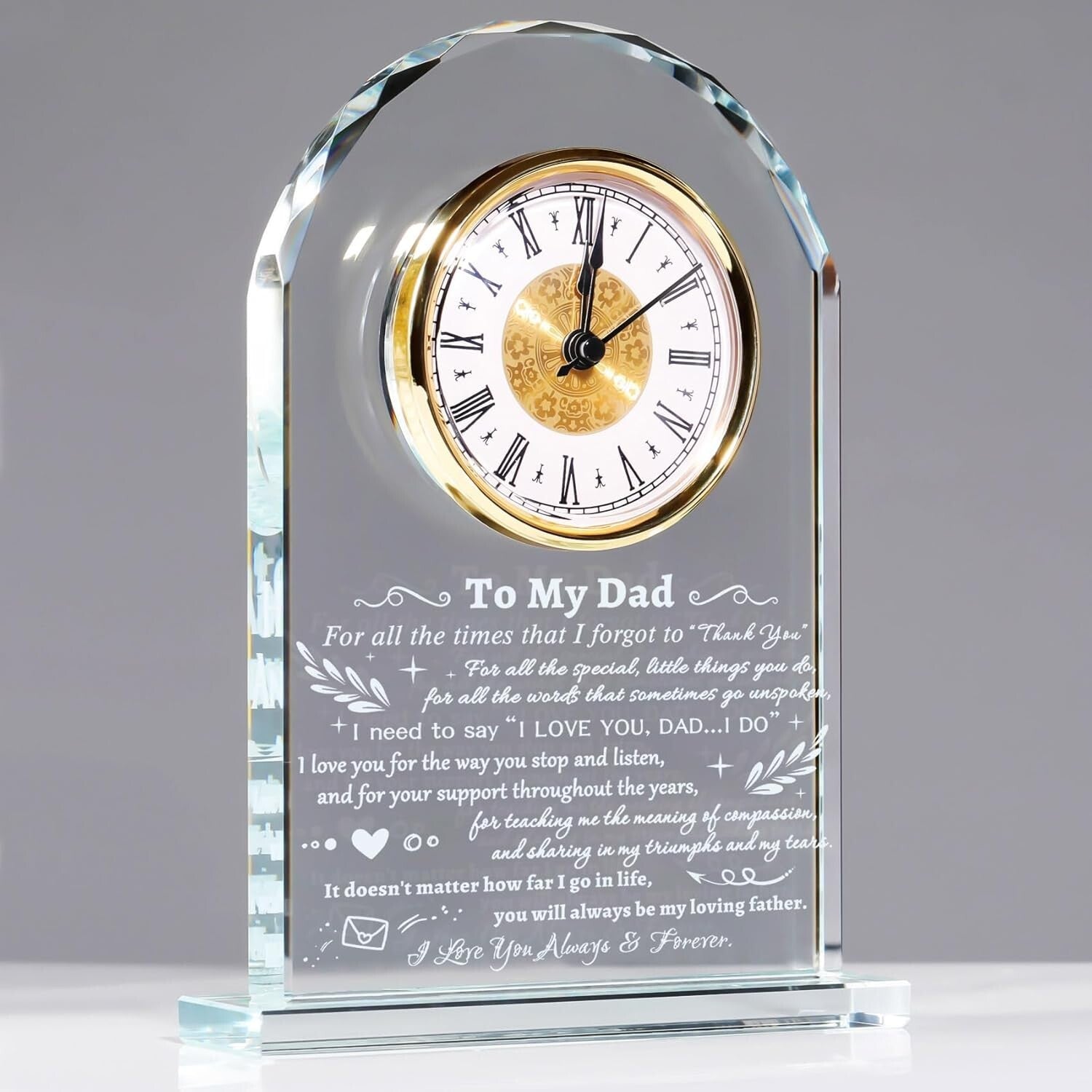 Elegant Quartz Clock with Meaningful Quote - Framed Glass Gift for Fathers