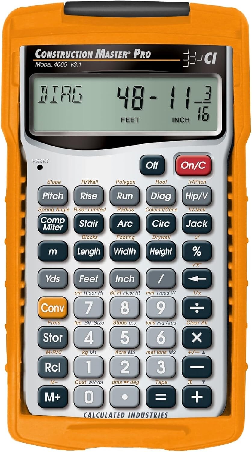 Professional Construction Math Calculator - Feet-Inch-Fraction Conversion Tool