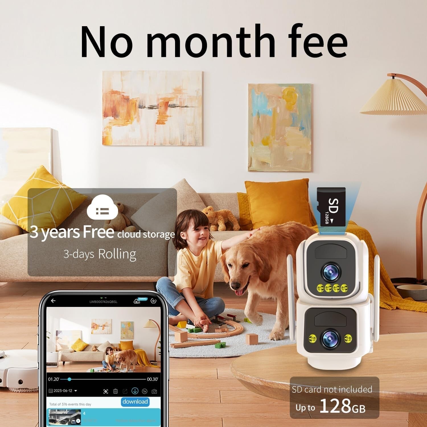 Dual Lens Solar Powered Security Cameras - 2K Outdoor WiFi, Color Night Vision