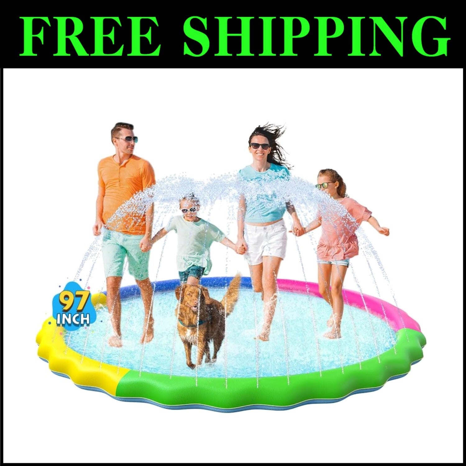 Colorful Splash Mat for Kids and Dogs - Non-Slip 97-Inch Water Party Fun