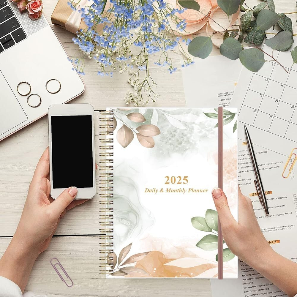 2025 Daily & Monthly Planner with Flexible Cover - One Page Per Day, 8.5" x 11"