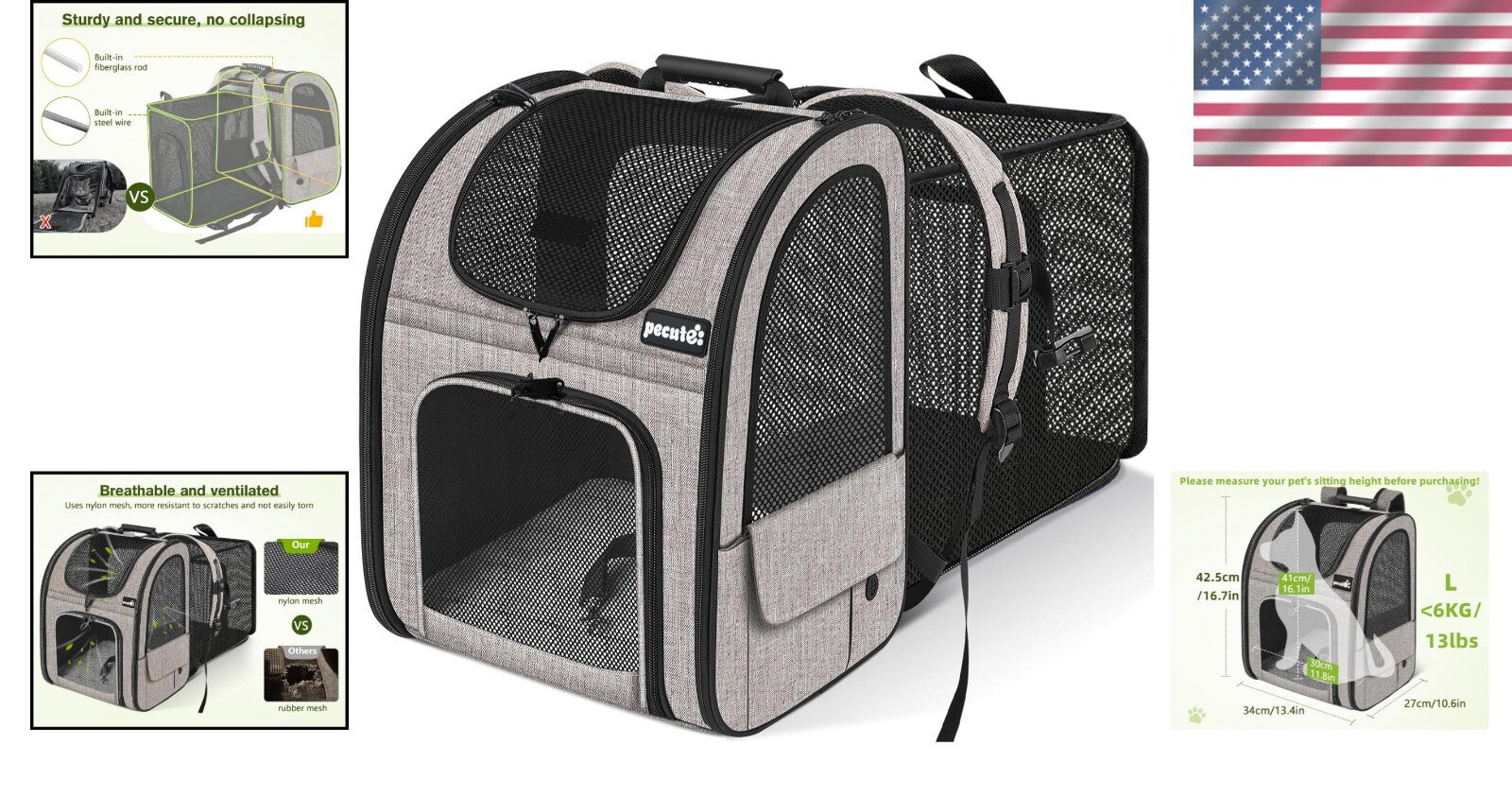 Stylish Expandable Pet Backpack with 4 Entrances for Easy Access & Ventilation