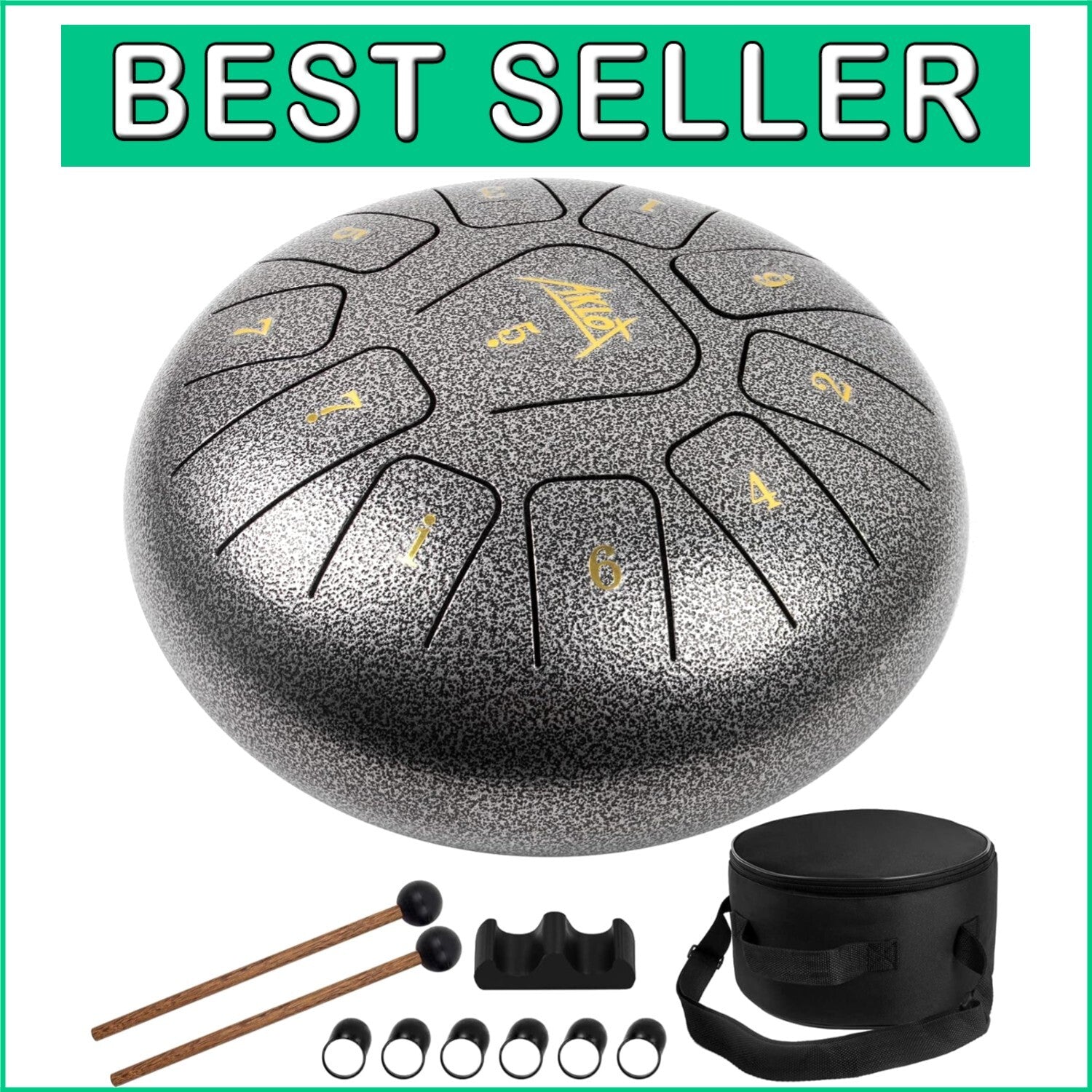 10-Inch Titanium Alloy Steel Tongue Drum with Mallets & Carry Bag - C Key