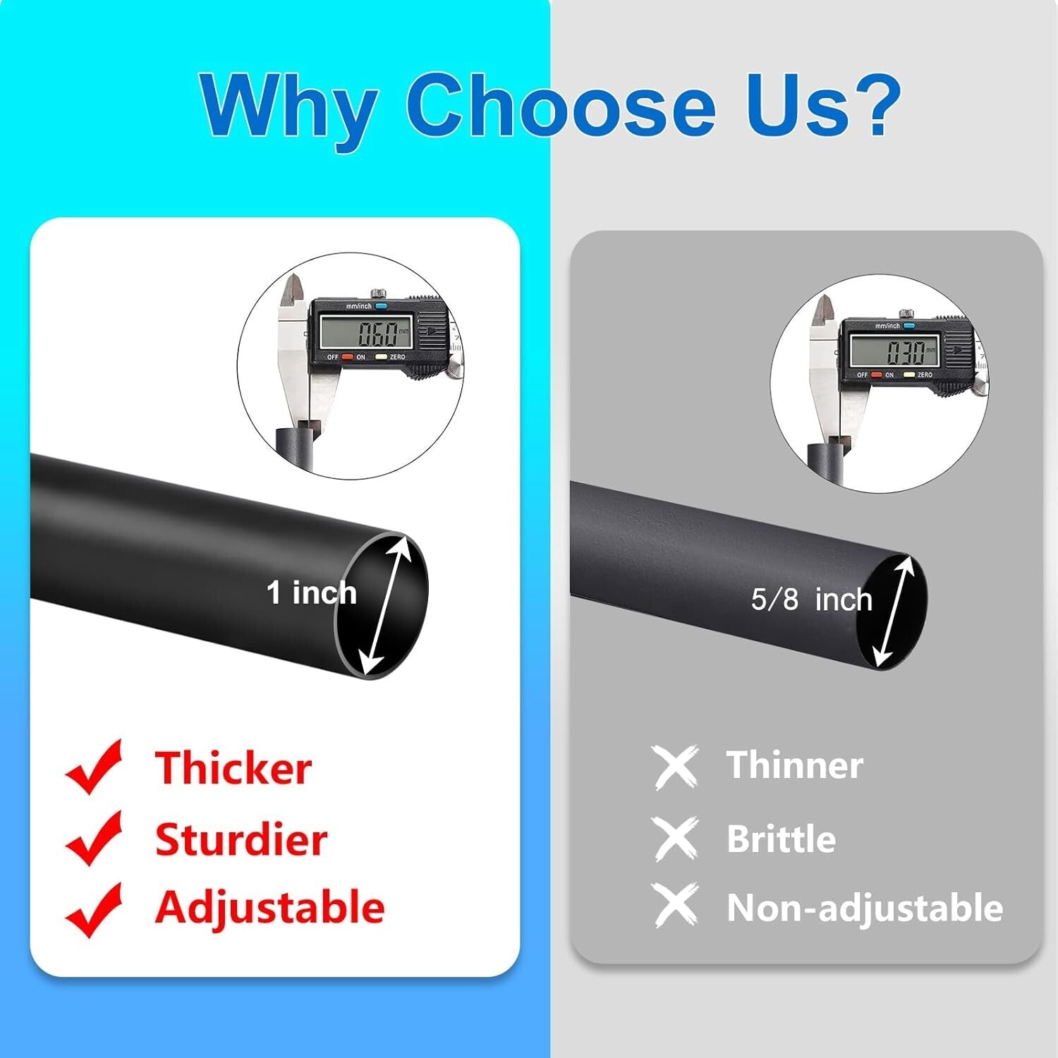 Adjustable Length Black Curtain Rod 16-170 Inches with Elegant Aluminium Finials