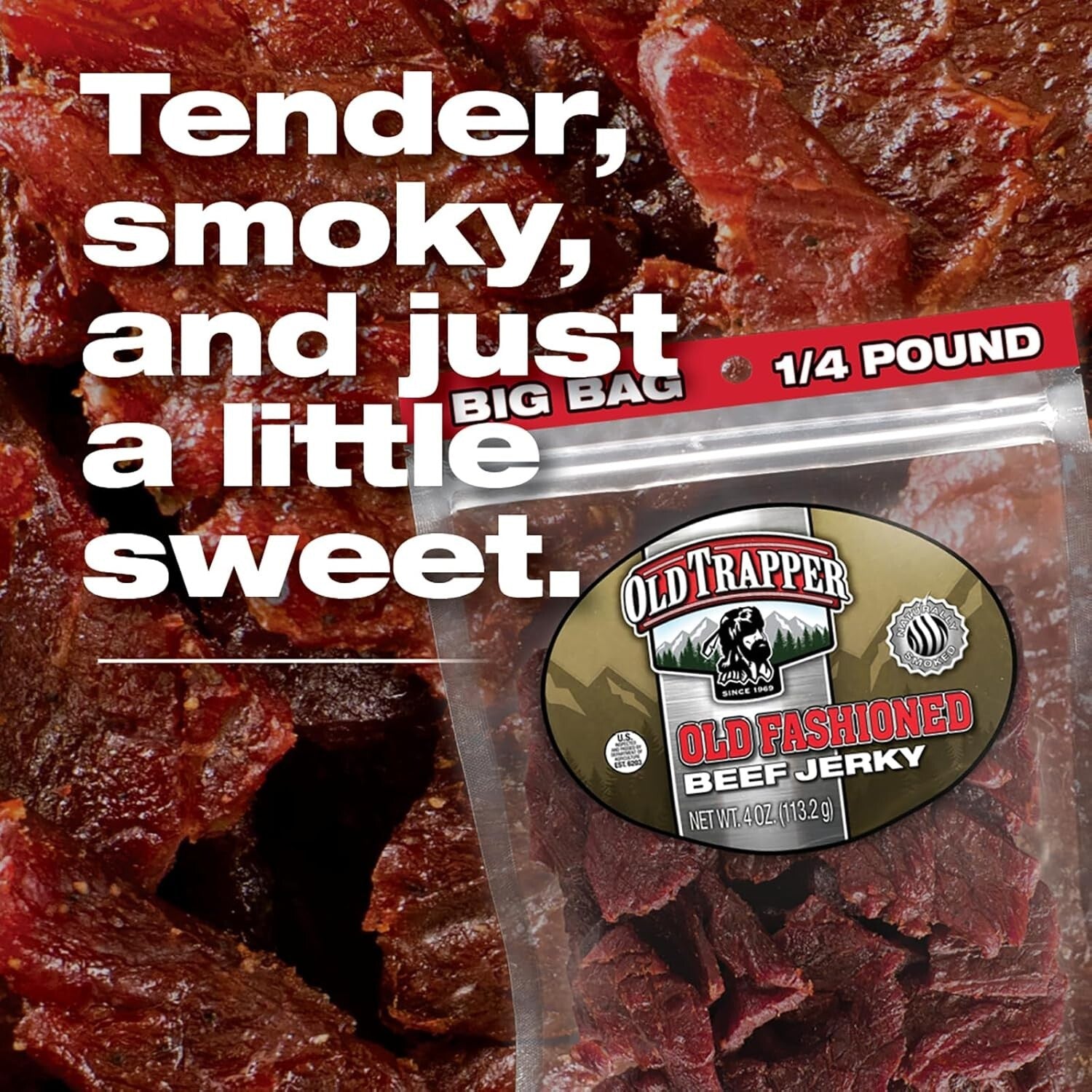 Authentic Old-Fashioned Beef Jerky 1/4 lb - Healthy Snack Alternative, Pack of 8