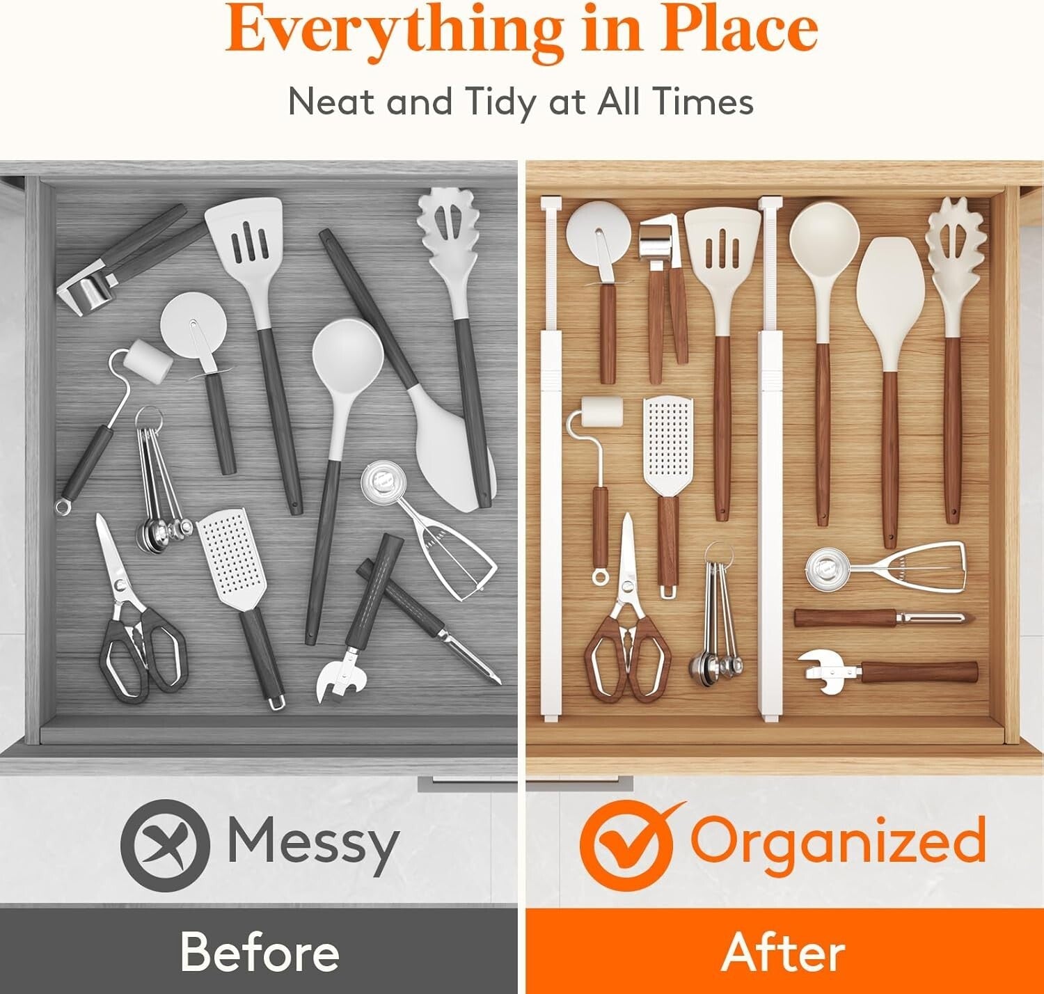 12 Pack Adjustable Drawer Dividers - Expandable Utensil and Tool Organizers