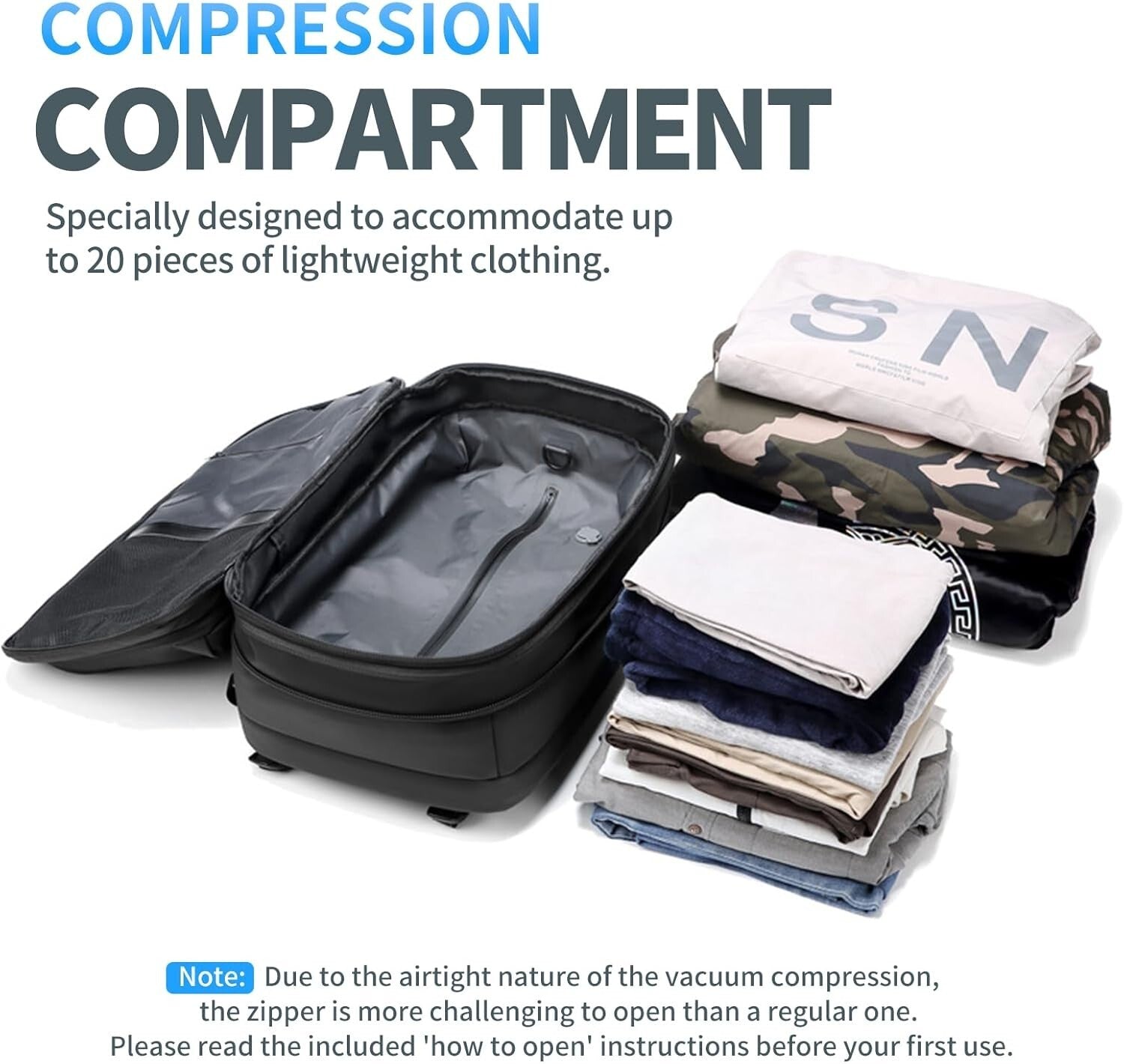 Lightweight Travel Backpack with Vacuum System and Reflective Safety Features