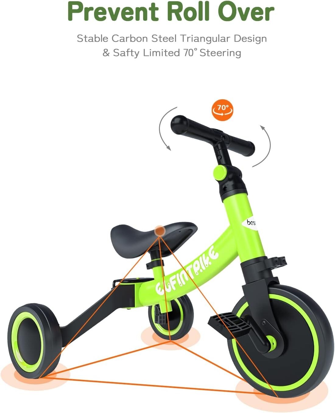 Durable Carbon Steel Toddler Bike: Balance Training Tricycle for Ages 10m-4yr