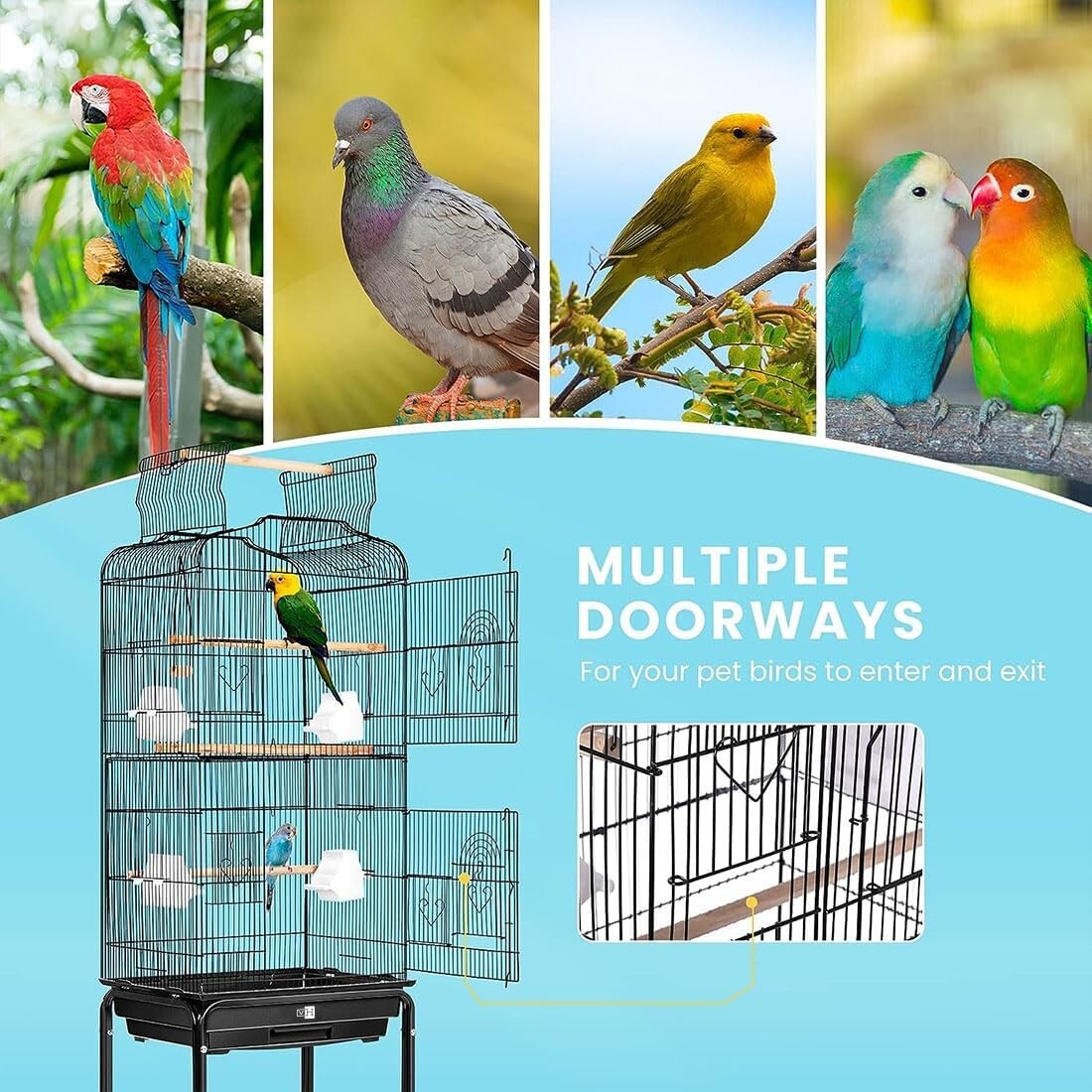 Elegant 64-Inch Bird Cage with Multiple Play Areas and Secure Locking Joints