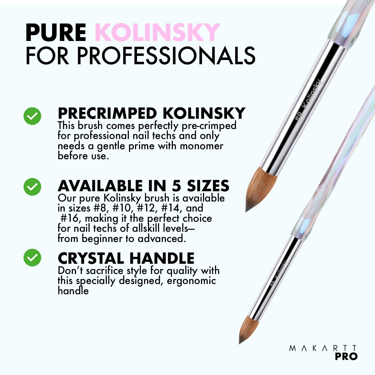 Professional Kolinsky Acrylic Nail Brush for Beginners and Pros - Crystal Handle