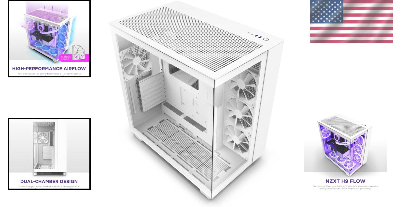 Elegant H9 Flow Mid-Tower PC Case with 360mm Radiator Support & Cable Management