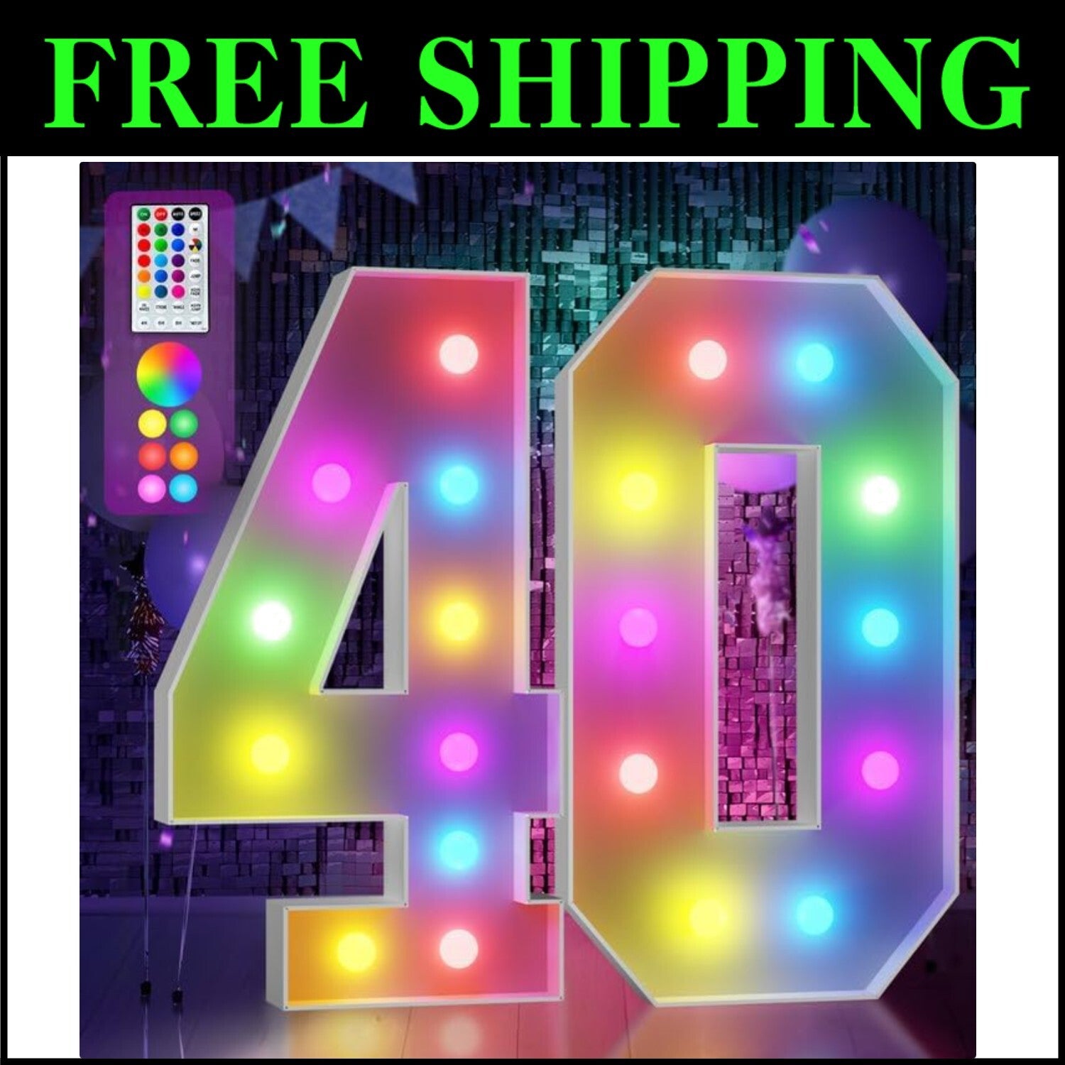 Vibrant 4FT Light-Up Marquee Number 40 for Unforgettable Birthday Celebrations