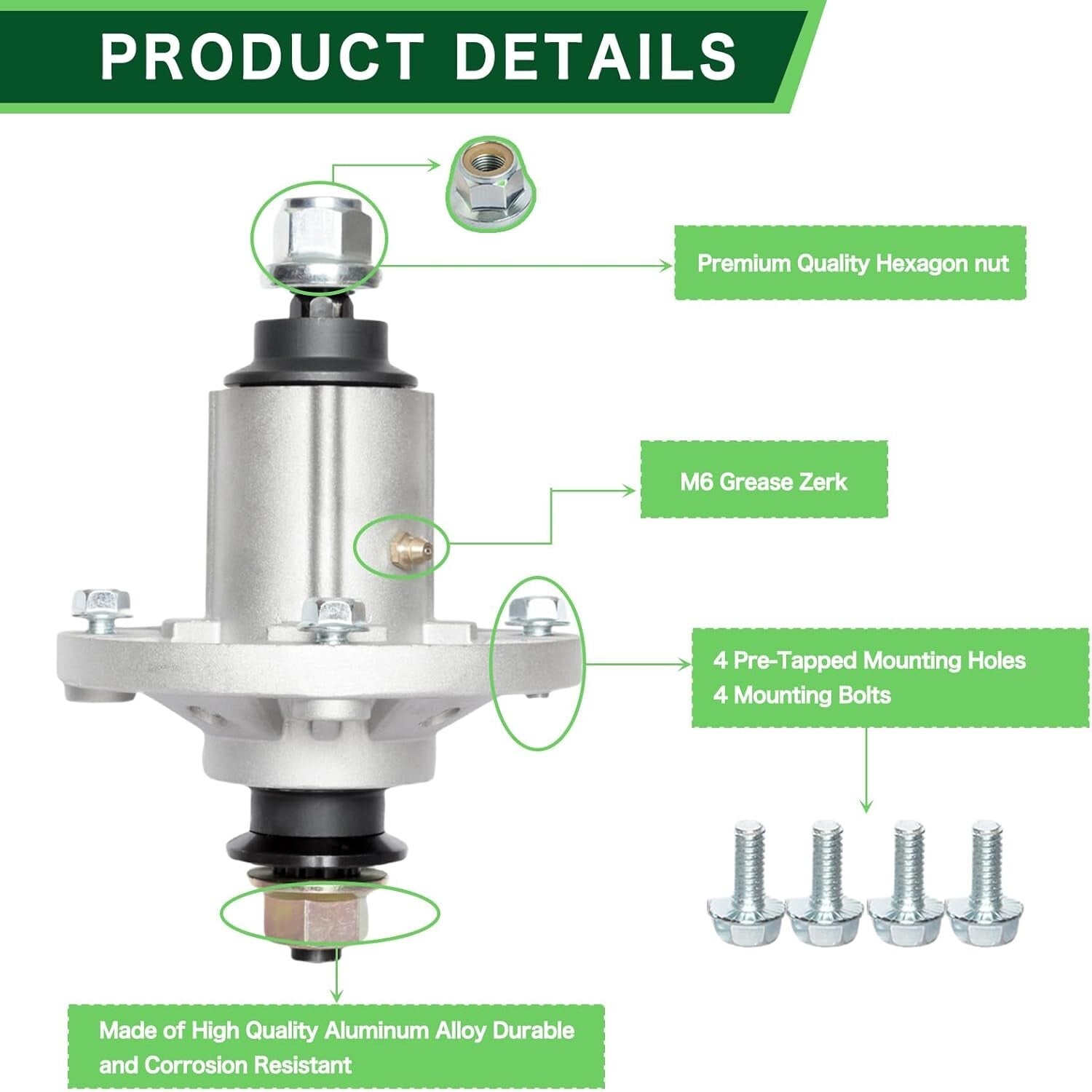 Durable Aluminum Spindle Assembly Replaces GY20454 for John Deere Tractors