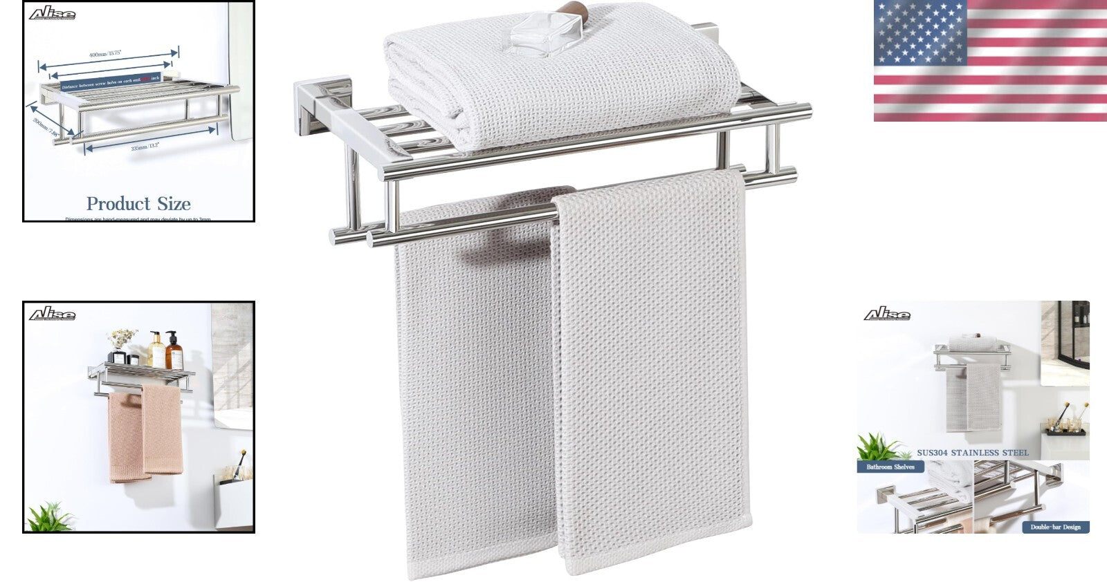 Elegant 16" Polished Chrome Towel Holder with Double Bars for Modern Bathrooms