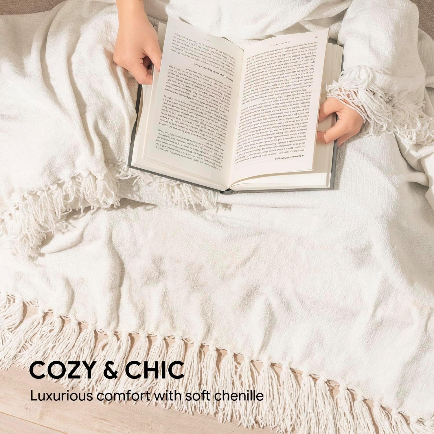 Versatile 60"x80" Chenille Throw Blanket with Eye-Catching Tassels for All Ages