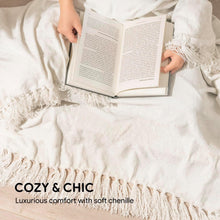 Load image into Gallery viewer, Versatile 60"x80" Chenille Throw Blanket with Eye-Catching Tassels for All Ages