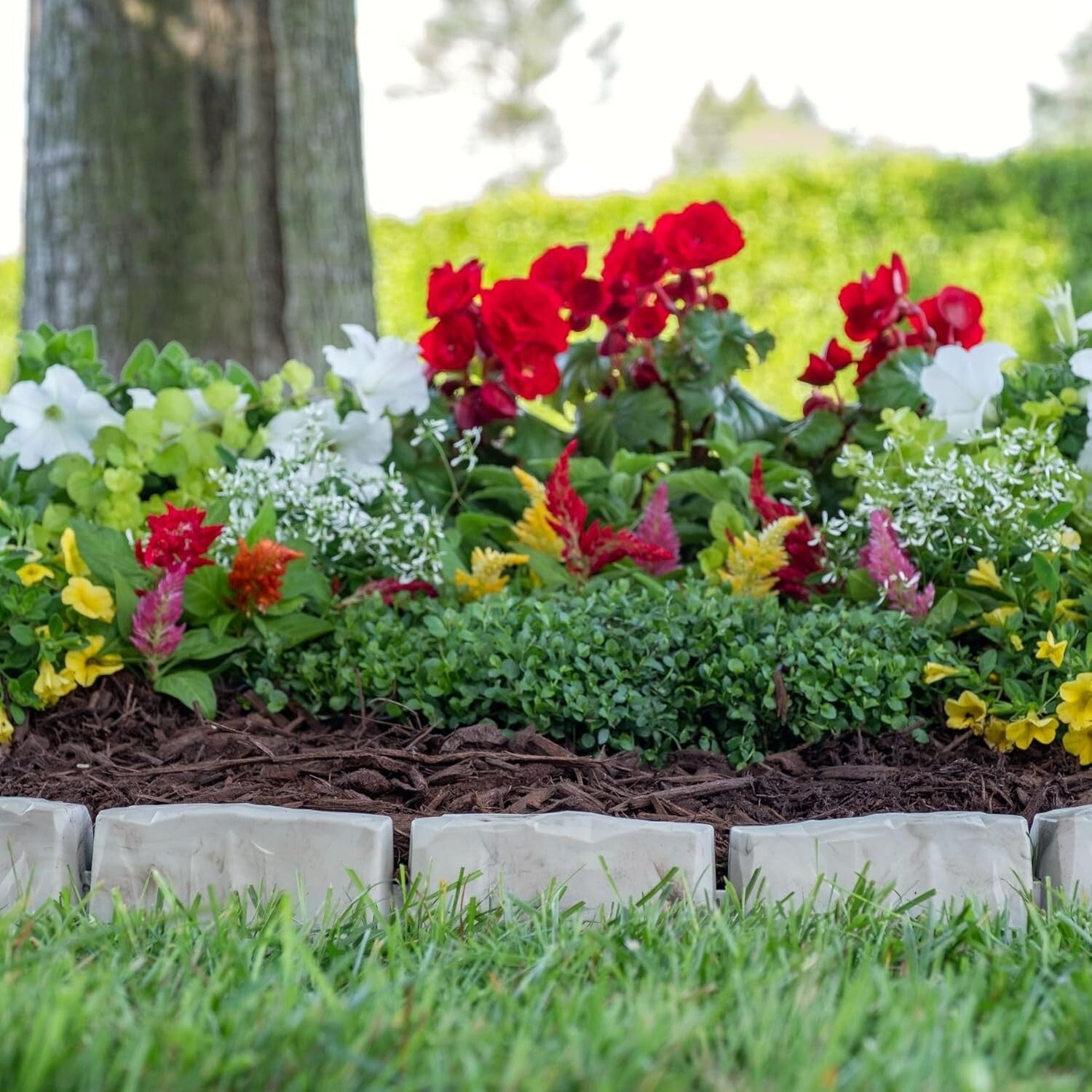 60-Foot Brown Stone-Look Landscape Edging with Anchoring Spikes - Easy Install